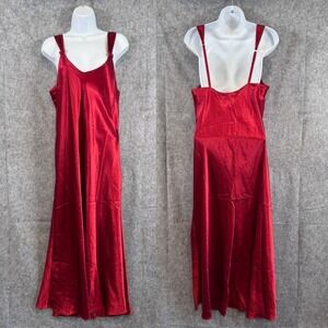 Intimate Essentials Vintage Sears Satin Nightgown Bow Maxi Slip Dress Red Medium